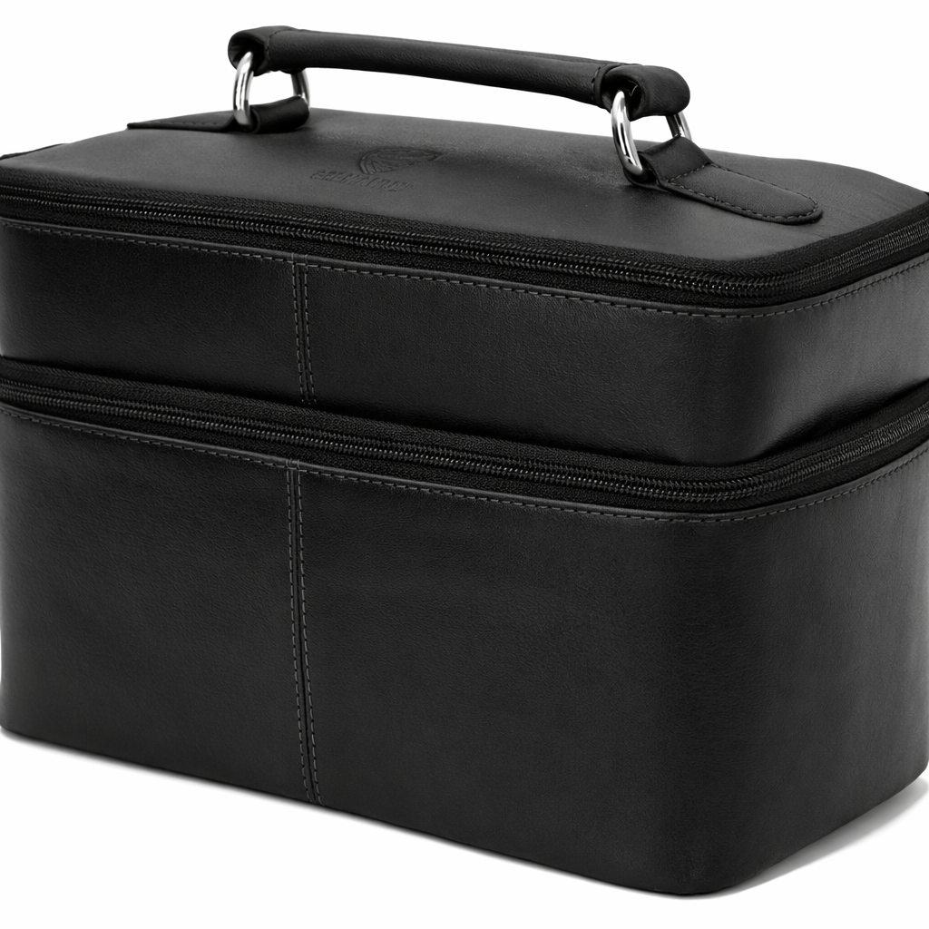 GERMANUS Handmade Cosmetic Bag Ina, Cosmetic Case and Toiletry Bag made of thick Leather (black)
