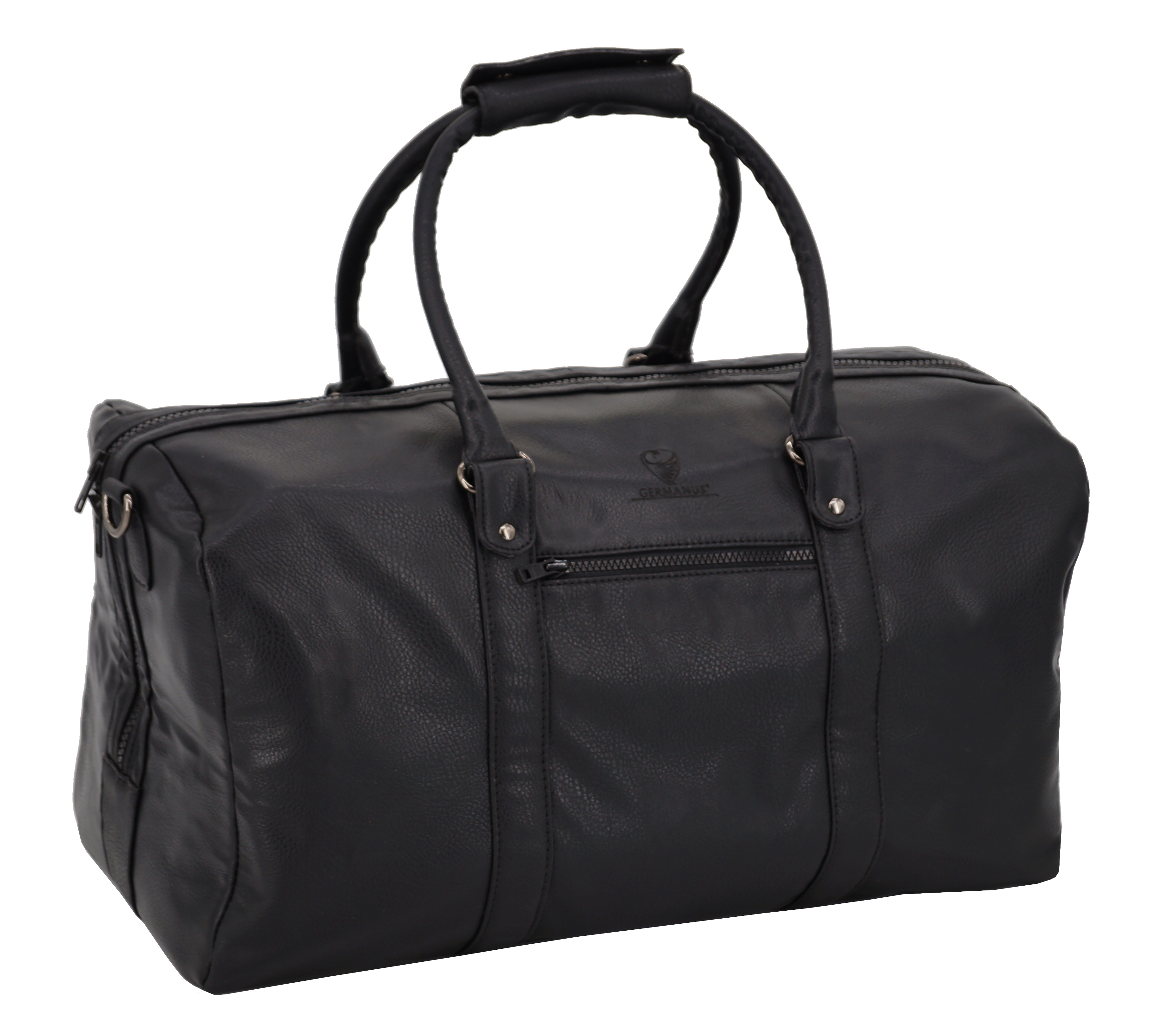 GERMANUS Handmade travel bag Lothar, weekender made of thick leather-free faux leather for short trips, travelling or weekend trips, black
