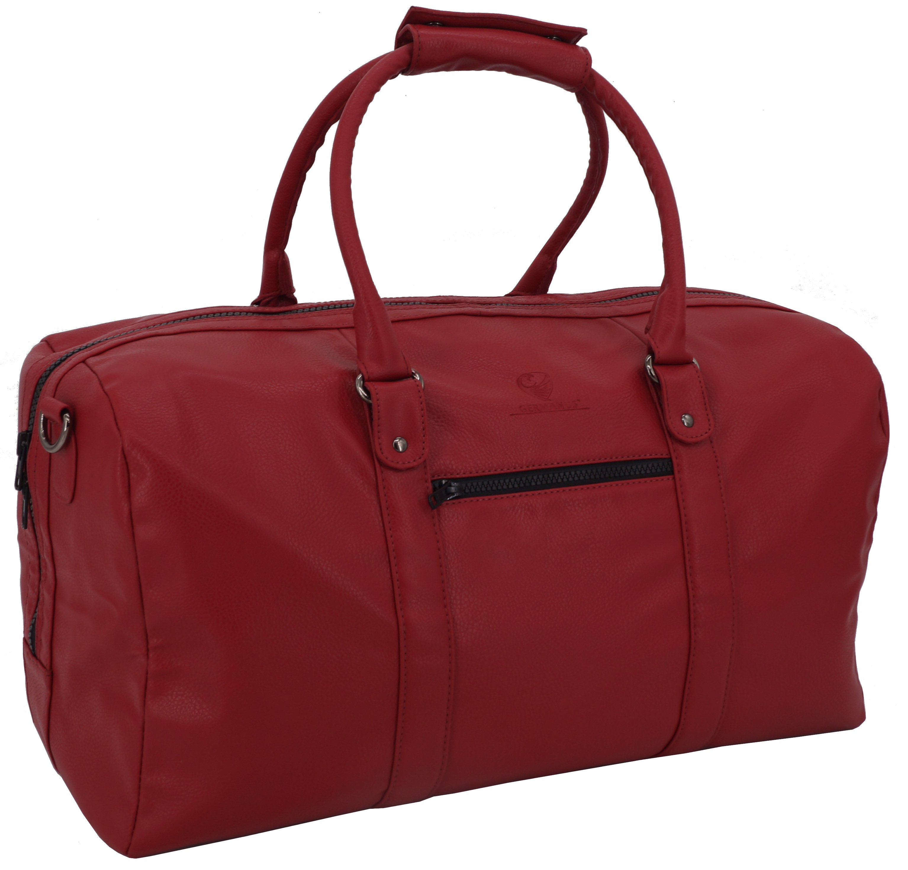 GERMANUS Handmade travel bag Lothar, weekender made of thick leather-free faux leather for short trips, travelling or weekend trips, red