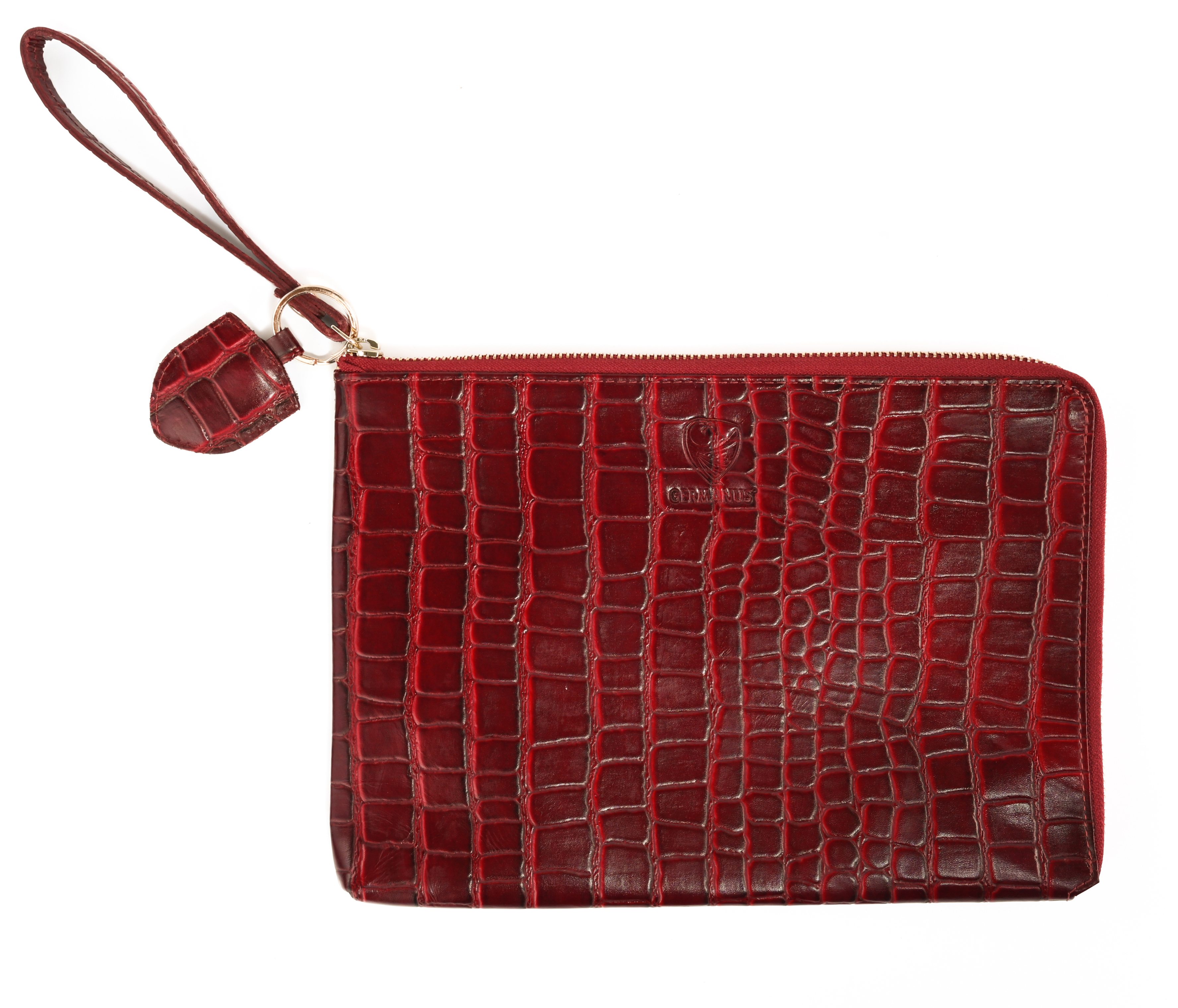 GERMANUS Clutch and Keyring Set Ella, Wristlet, Wrist Bag, with Keyring Leather Croco Red