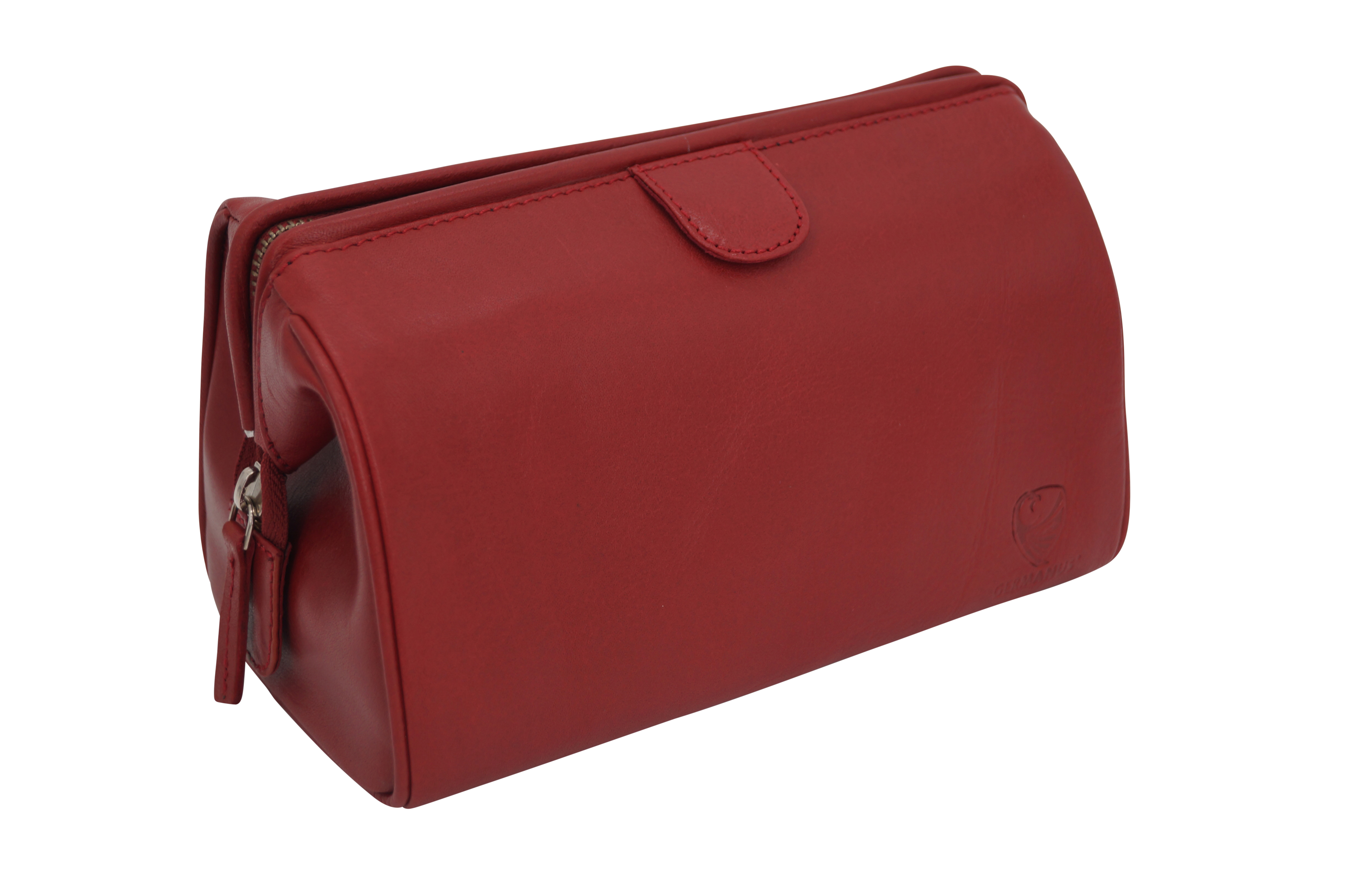 Handmade cosmetic bag Elin, cosmetic case and toiletry bag made of thick leather, red