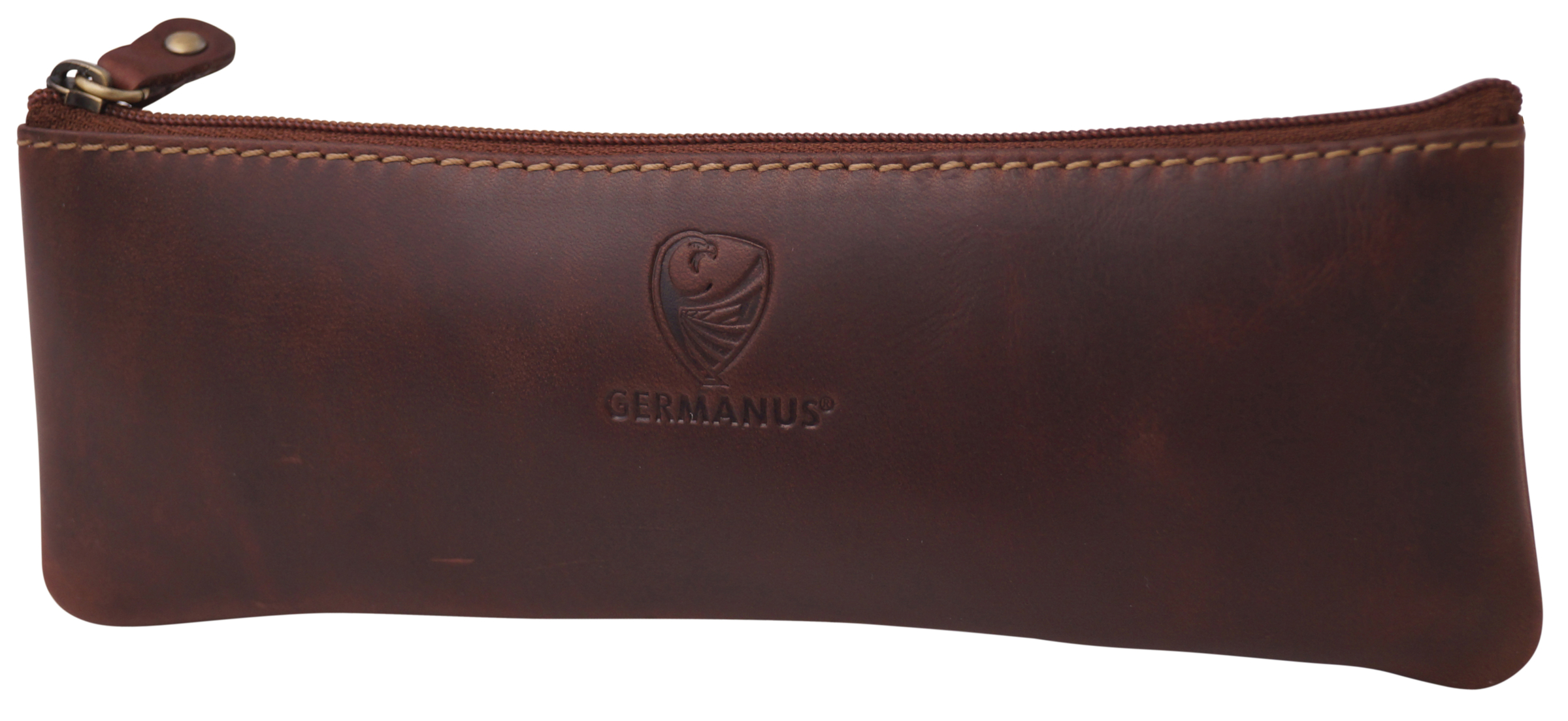 GERMANUS Pencil Case Colonia - Made in EU - Leather, darkbrown
