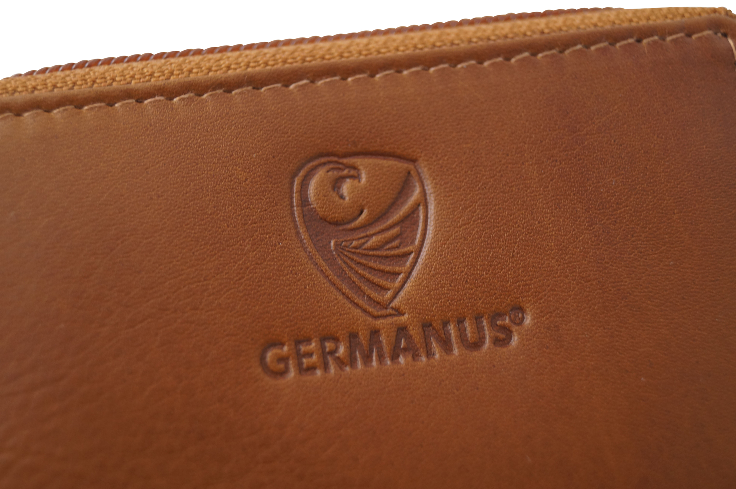 GERMANUS Credit Card Case Zip - Made in EU - Leather Case for Cards, Light Brown