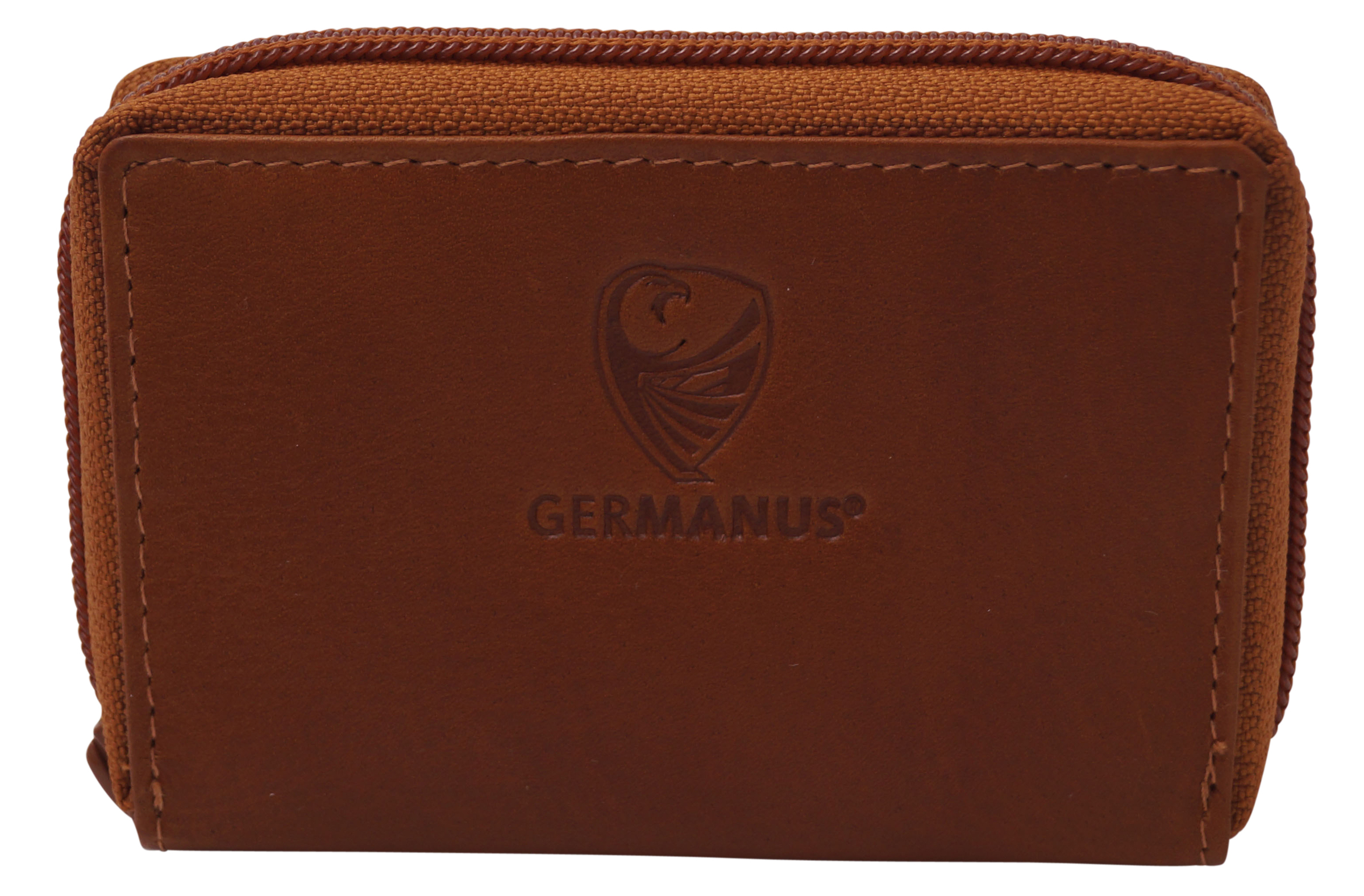 GERMANUS Credit Card Case Zip - Made in EU - Leather Case for Cards, Light Brown