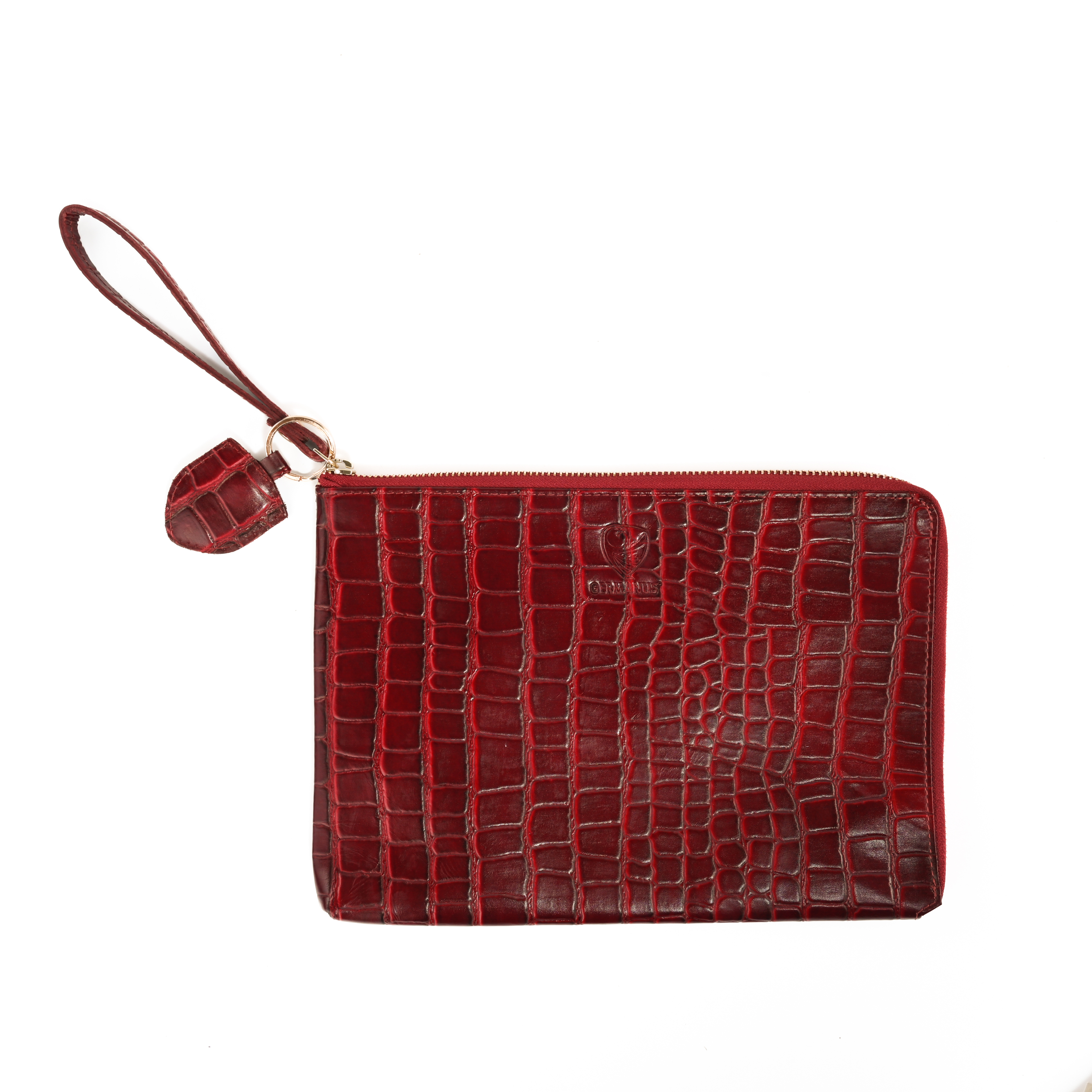GERMANUS Clutch and Keyring Set Ella, Wristlet, Wrist Bag, with Keyring Leather Croco Red