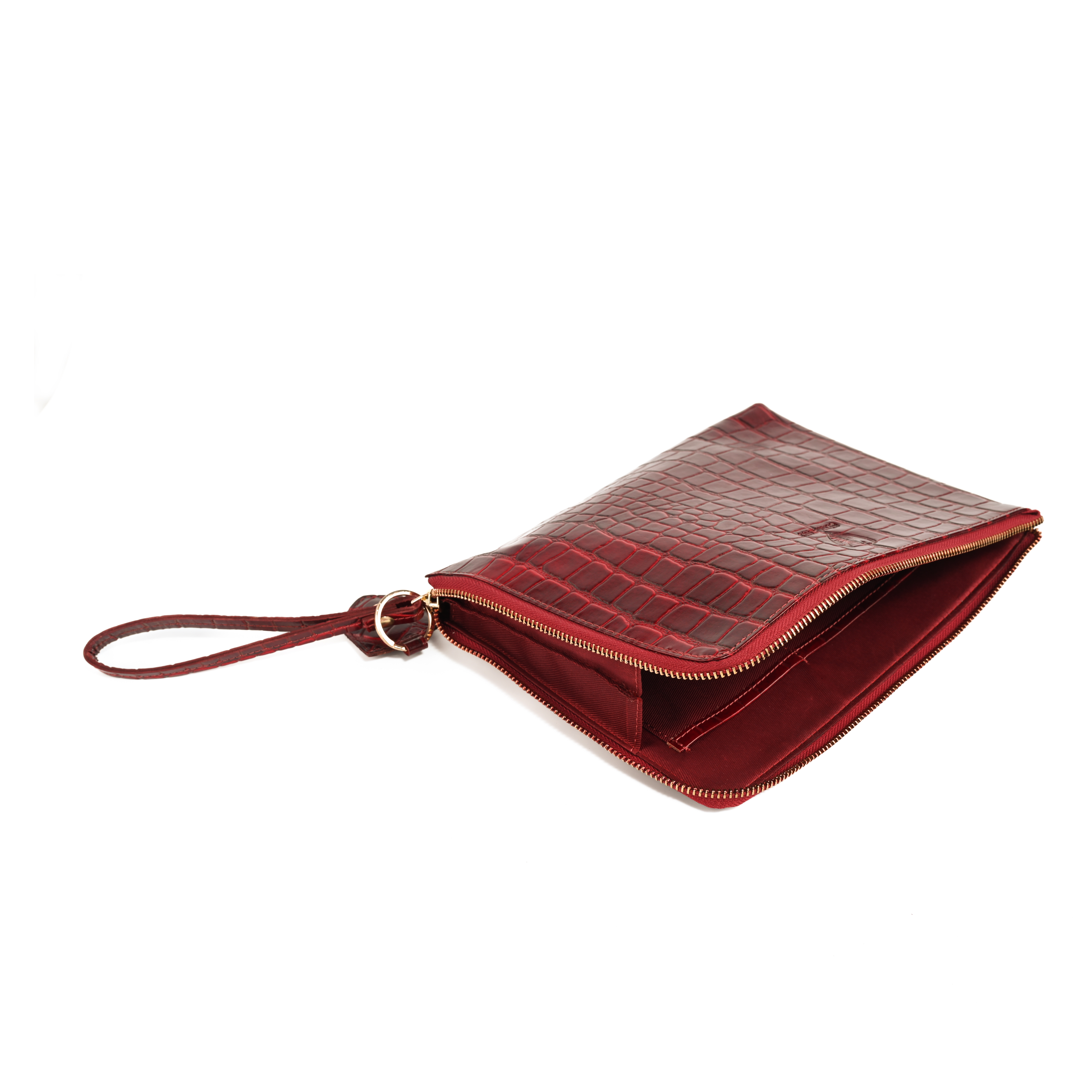 GERMANUS Clutch and Keyring Set Ella, Wristlet, Wrist Bag, with Keyring Leather Croco Red