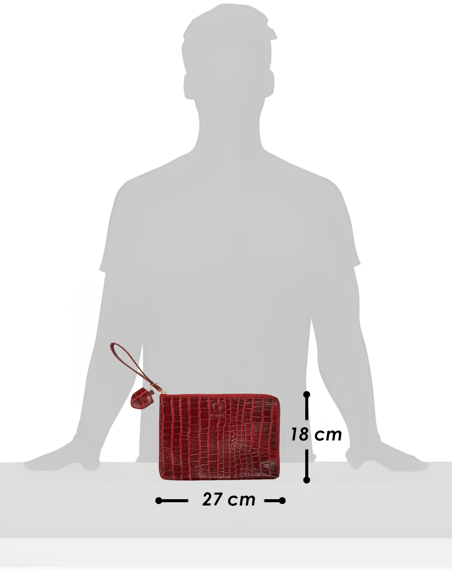 GERMANUS Clutch and Keyring Set Ella, Wristlet, Wrist Bag, with Keyring Leather Croco Red