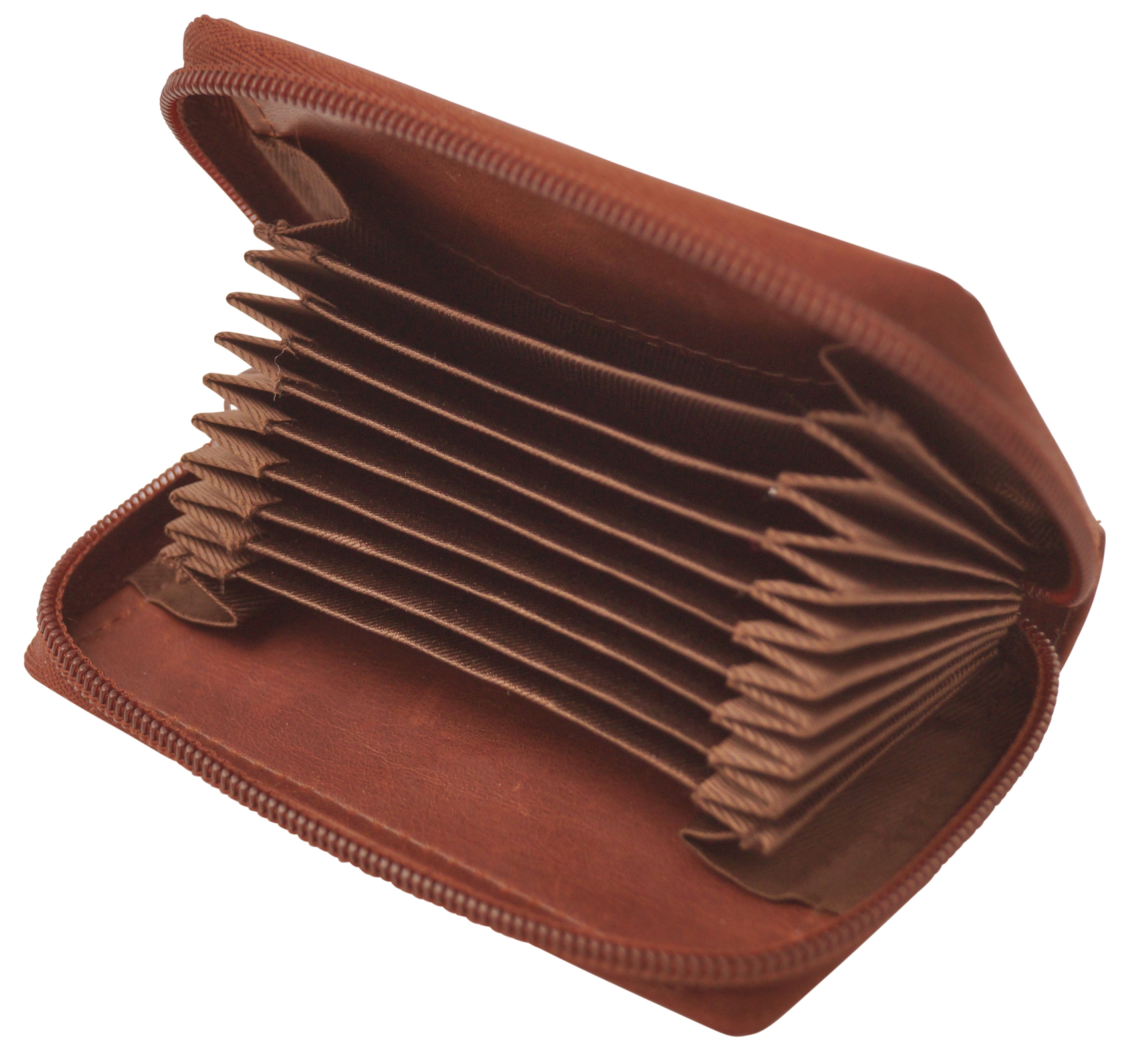 GERMANUS Credit Card Case Zip - Made in EU - Leather Case for Cards, Light Brown