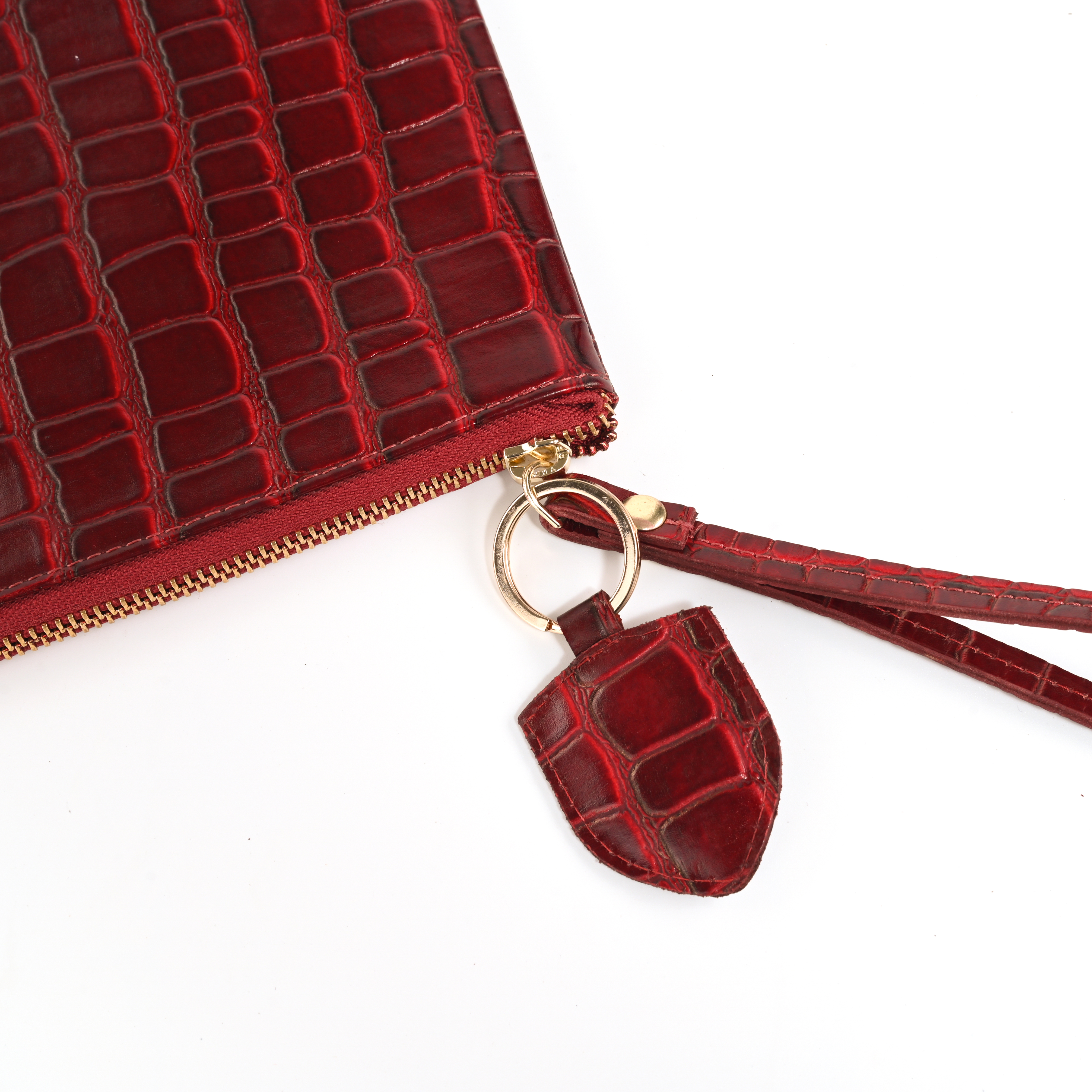 GERMANUS Clutch and Keyring Set Ella, Wristlet, Wrist Bag, with Keyring Leather Croco Red