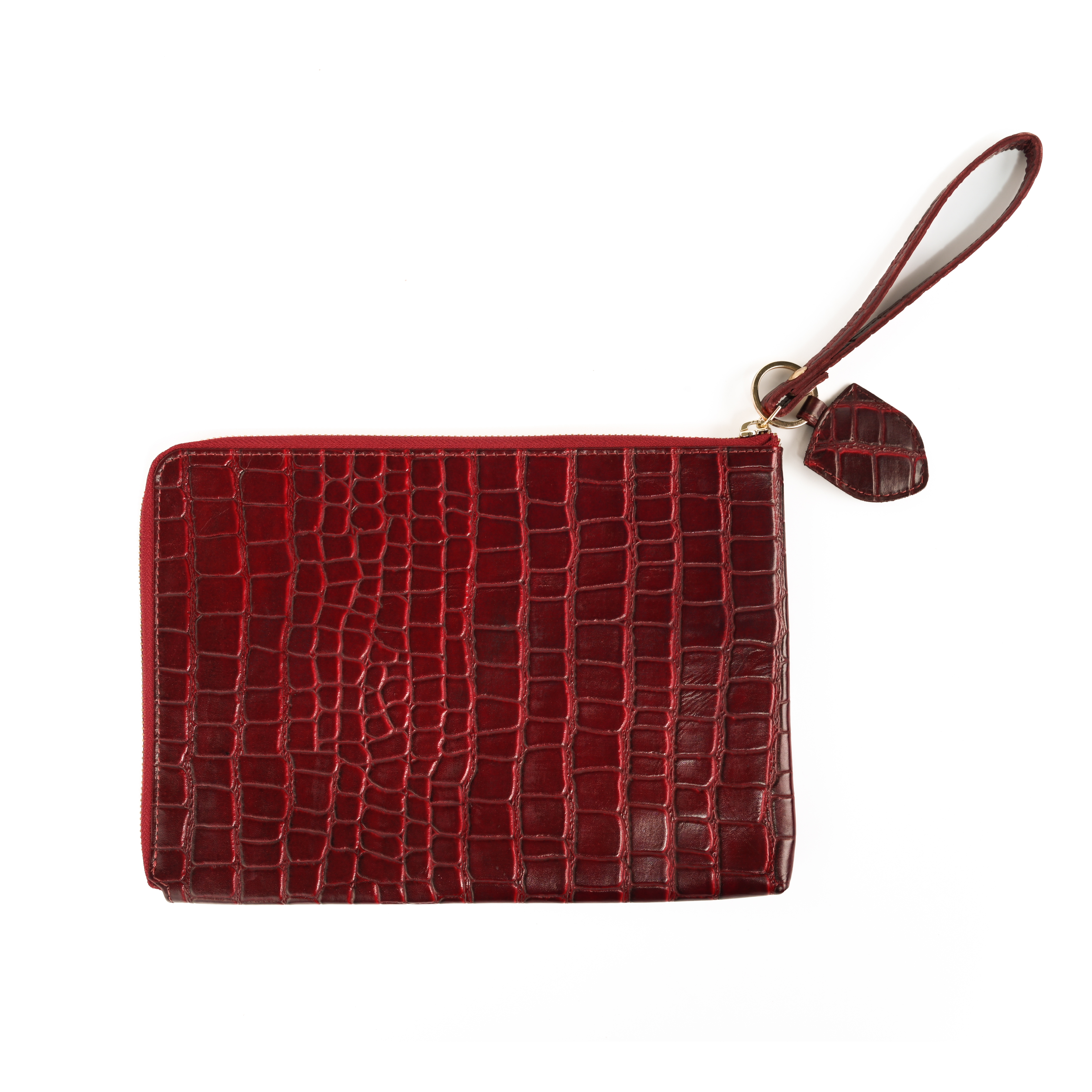 GERMANUS Clutch and Keyring Set Ella, Wristlet, Wrist Bag, with Keyring Leather Croco Red