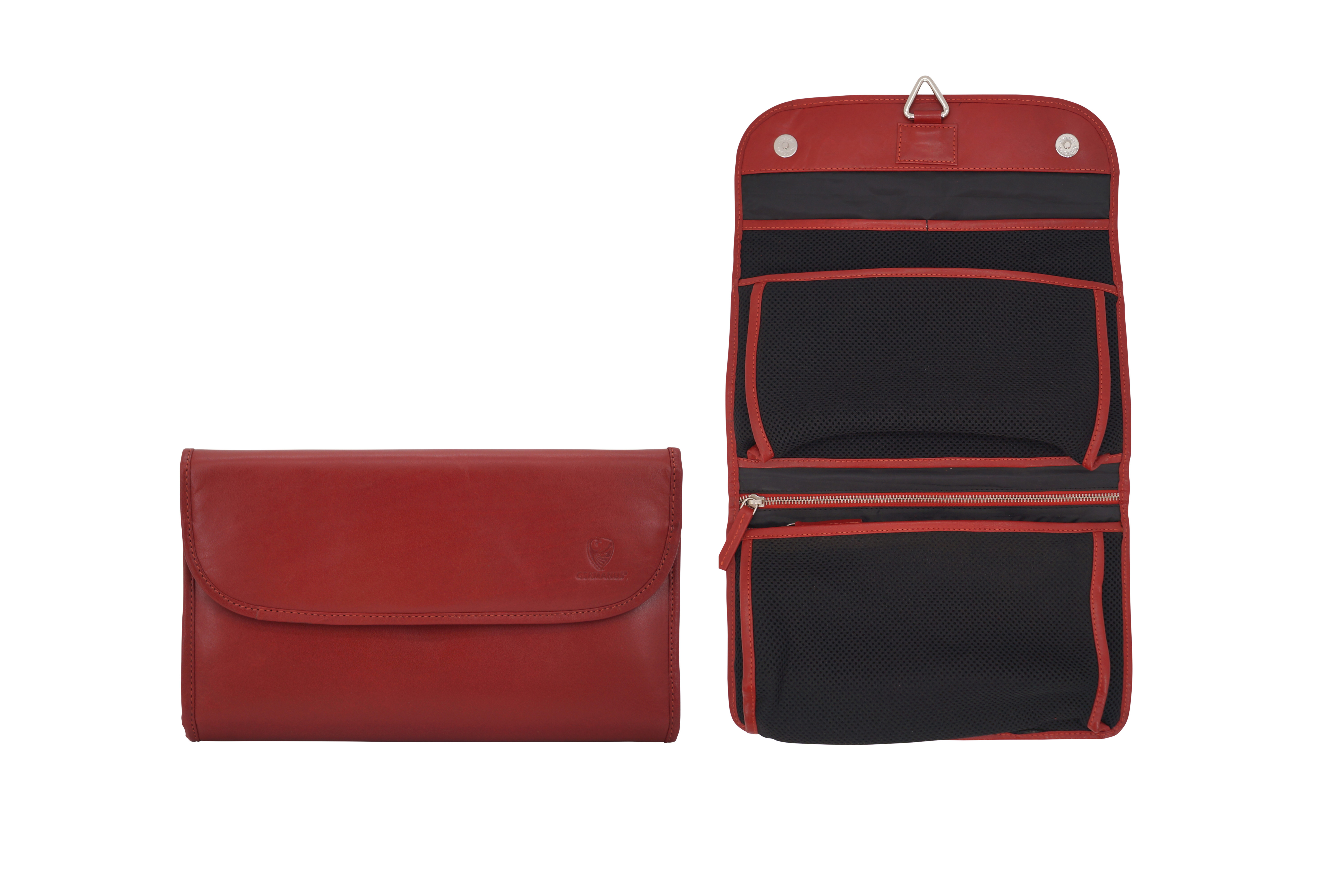 GERMANUS cosmetic bag Tomke toiletry bag make-up bag, leather, red
